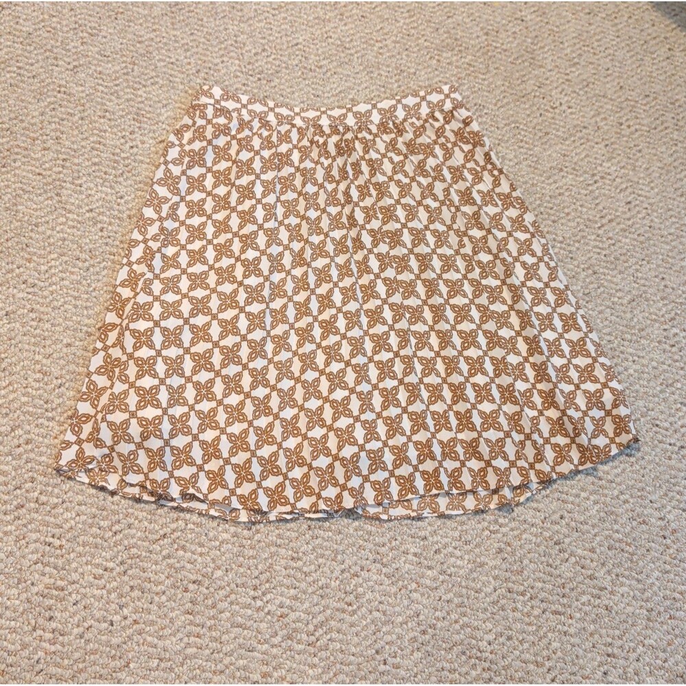 J.Crew A Line Pleated Skirt Womens 0 Brown Geometric Knee Length Lined